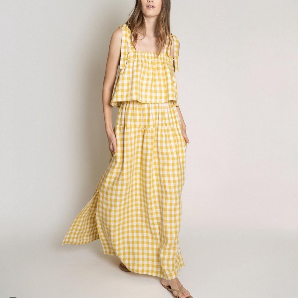 Yellow and White Tiered Maxi Skirt for Casual Wear